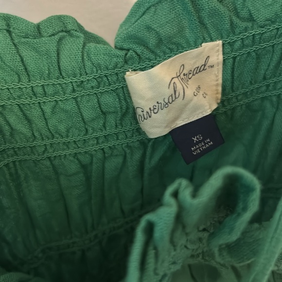 Linen Blent Tie Straps Green Dress Size XS with Stretch, Pockets Button Front - Picture 5 of 6